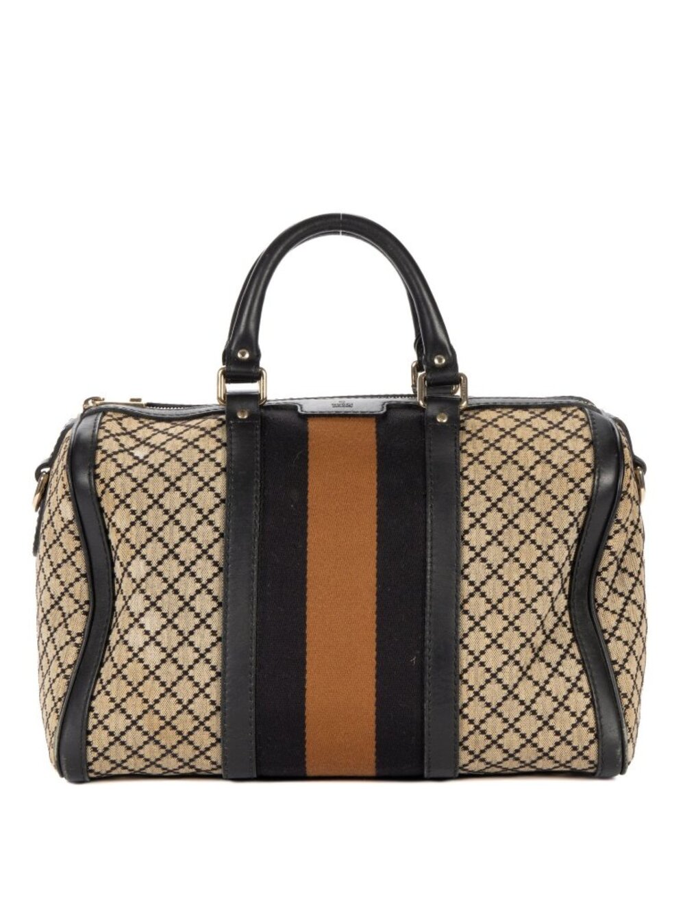 Gucci Vintage Web Boston Bag Navy Beige Diamante Canvas